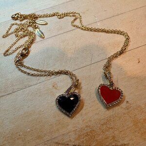 Halcyon Days Heart Charm Gold-Tone Necklace with Crystals 2 Total Red/Black